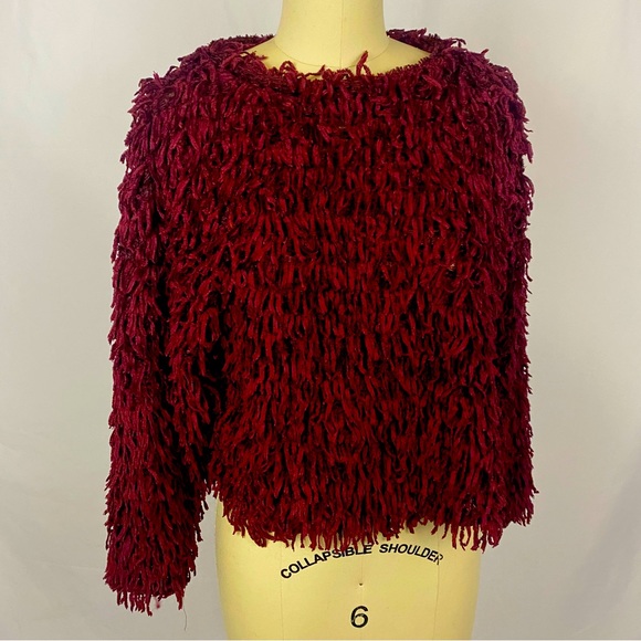 ZARA Maroon Red Shaggy Cropped Batwing Sweater Small - Picture 4 of 4